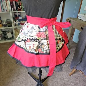 Red and Black Women's Apron with Chicken Print